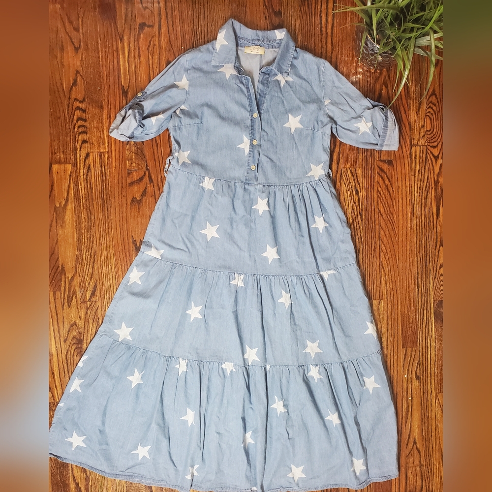 In Italy Women's Star-Patterned Blue Maxi Dress Size M (No Belt) - Picture 5 of 10